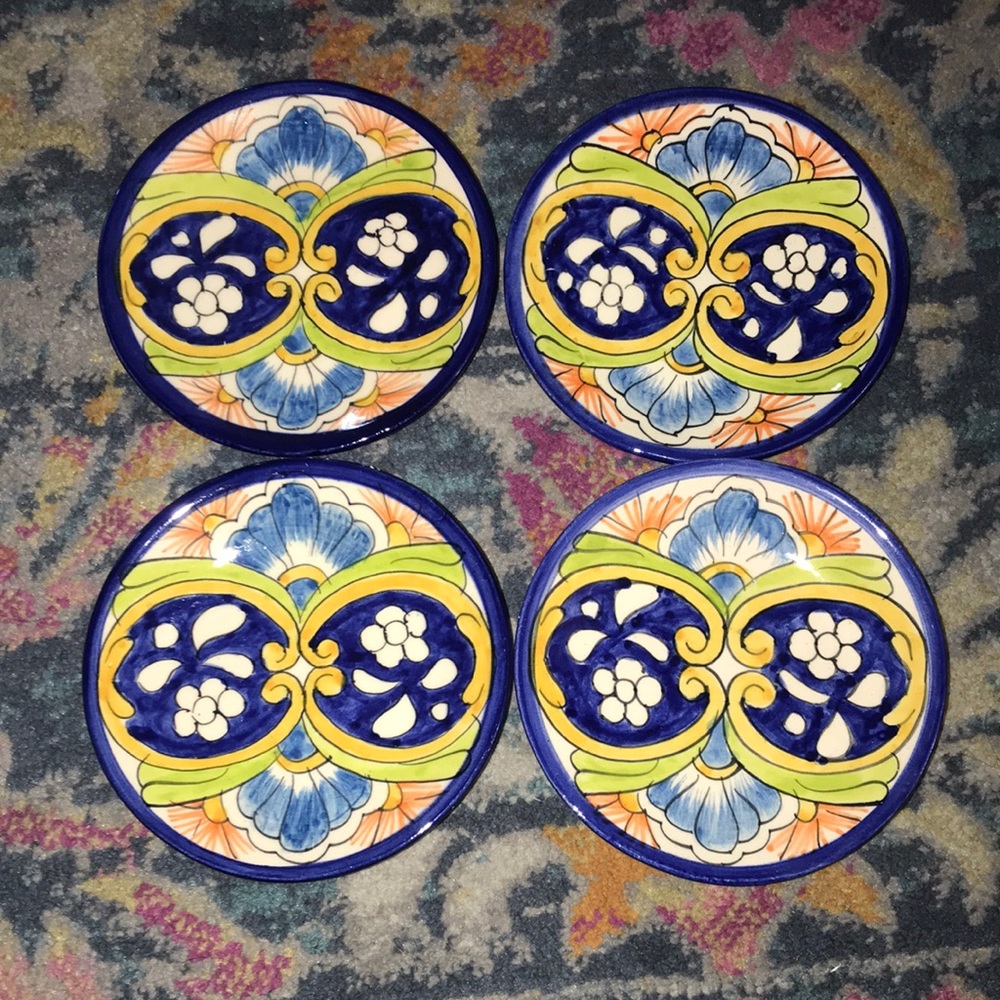 New Talavera Floral Dessert Plates- set of 4 - Picture 2 of 9